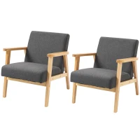 HOMCOM Set of 2 Accent Armchair, Living Room Chair, Wooden Upholstered Single Lounge Chair with Rubber Wood Legs and Padded Seat, Leisure Sofa Chair for Bedroom Office, Dark Grey(m-11)