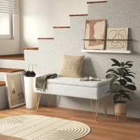 HOMCOM Banc banquette coffre de rangement 2 en 1 en tissu avec pieds épingle en acier doré 100 x 40 x 49 cm crème(m-9)