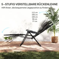 Outsunny Sonnenliege klappbar Gartenliege mit Kopfkissen, 5-Fach verstellbare Rückenlehne bis 120 kg belastbar Schwarz(m-4)