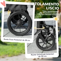 PawHut Passeggino per Cani Taglia Grande Pieghevole con Finestre a Rete, Cuscino e Guinzagli, 124x67x100 cm, Grigio(m-6)