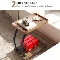HOMCOM 2-Tier Mobile C-Shaped Side Table - Brown(m-5)