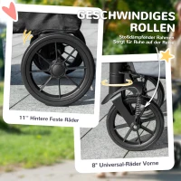 PawHut Hondenwagen, Opvouwbare Hondenbuggy voor Grote Honden, Huisdierenwagen met 4 Wielen, Veiligheidslijnen, Remmen, Grijs(m-6)