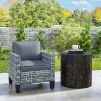 Outsunny Single Rattan Armchair, with Cushions - Light Grey(m-8)