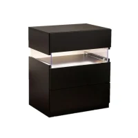 LED Nightstand with 3 Drawers, Acrylic Board and Multi-Colour RGB LED Light, 50L x 37.5W x 60H cm, Black(m-2)