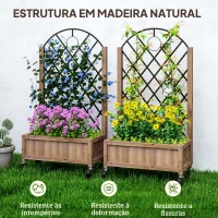 Outsunny Conjunto de 2 Jardineiras de Exterior Jardineiras com Treliça Metálica para Plantas Trepadeiras Vasos com Rodas para Jardim Pátio 52x25x97 cm Madeira(m-7)