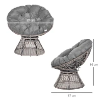 Outsunny Poltrona Papasan Giratória de Vime Sintético com Almofada e Estrutura de Aço para Jardim Pátio 87x97x90 cm Cinza(m-3)
