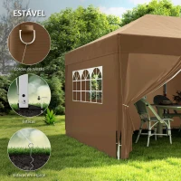 Outsunny Tenda Dobrável 5,90x2,95 m Tenda de Jardim com 6 Paredes Laterais Impermeável Anti-UV e Bolsa de Transporte Marrom(m-6)