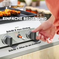 Outsunny Gasgrill 8000BTU/2,4 KW Grillwagen inkl 2 Edelstahl-Brenner Druckminderer 44 x 44,5 x 19 cm Silber+Schwarz(m-5)