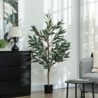 HOMCOM Planta Artificial de Louro 150 cm Planta Artificial Decorativa Grande Decoração para Casa Escritório Varanda Quarto Verde(m-2)