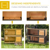PawHut Gaiola para Coelhos de Madeira de 2 Níveis com Teto Asfáltico Rebatível e Rampa para Exterior 122x50x101 cm Madeira e Preto(m-5)
