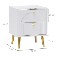 HOMCOM 2-Drawer Bedside Table Set of 2 - White(m-3)