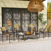 Outsunny Conjunto de 4 Cadeiras de Jardim Empilháveis Cadeiras de Jantar com Tecido Transpirável Apoios de Braço 58x65x85 cm Marrom(m-8)
