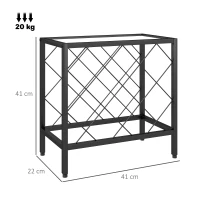 HOMCOM Suporte para Garrafas de Vinho para 10 Garrafas Suporte com Bancada de Vidro Temperado e Estrutura de Aço 41x22x41 cm Preto(m-3)
