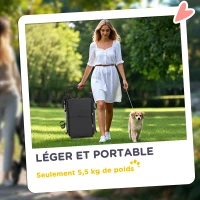 PawHut Poussette pour chien 4 roues légère et pliable, coussin lavable, laisse de sécurité, fenêtre à mailles multiples, gris(m-5)