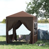 Outsunny 2 x 2 m Garden Pop Up Gazebo, Wedding Party Tent Marquee, Water Resistant Awning Canopy with Sidewalls, Windows, Carry Bag, Coffee(m-10)