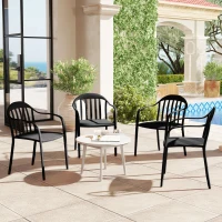 Outsunny Set 4 Sedie da Giardino Impilabili in PP con Schienale Alto e Braccioli, 57x54x78 cm, Nero(m-2)