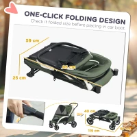PawHut Foldable Pet Stroller for Large Dogs with Four Big Wheels, Shock-Absorbing Frame, Safety Leashes, Brakes, Dark Green(m-5)