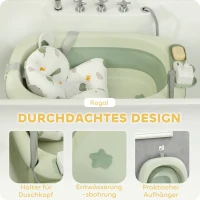 AIYAPLAY Babybadewanne, faltbar, rutschfester Boden, Elefanten-Badekissen, 86 x 53 x 25,5 cm, Grün(m-6)