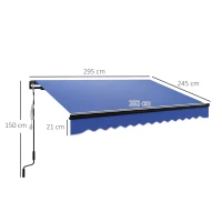 Outsunny 3 x 2.5m Electric Awning with LED Light and Remote Controller, Aluminium Frame DIY Retractable Awning, UV50+ Sun Shade Canopy for Garden Patio Deck Door Window, Blue(m-3)