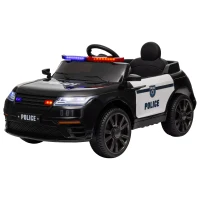 AIYAPLAY Carro Elétrico de Policia para Crianças com Bateria 12V Controlo Remoto Farol Buzina Sirene e Música 112x66x50 cm Preto(m-11)