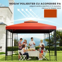 Outsunny Capac de Foișor, Acoperiș pentru Foișor cu 8 Găuri de Drenaj și Curele Velcro, 3x3 m, Roșu Ruginiu(m-6)