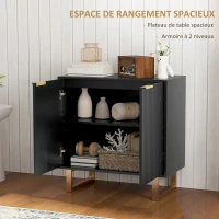HOMCOM Buffet salon meuble de rangement style moderne avec placard à 2 portes cannelées, étagère réglable, pieds en métal, noir(m-4)