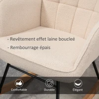 HOMCOM Fauteuil à bascule rocking chair revêtement effet laine bouclée, structure en acier 71 x 98 x 101 cm beige(m-5)