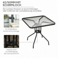 Outsunny Weerbestendige Vierkante Tuintafel 76x76 cm met Parasolgat, Antislip - Zwart(m-4)