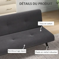 HOMCOM Canapé convertible 3 places inclinable en aspect velours avec pieds en métal pour salon charge 300 kg 170x76x72,5cm gris(m-6)