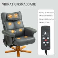 HOMCOM /Massagesessel mit Hocker, verstellbare Lehne, USB-Ladeport, Lederoptik, bis 150 kg, Dunkelgrau(m-4)