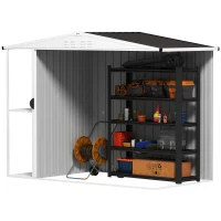 Outsunny Abrigo de Jardim 2,7m² 245x117x180 cm Abrigo de Exterior com Prateleira de 2 Níveis 4 Ventilações e Porta com Fechadura Cinzento Escuro(m-9)
