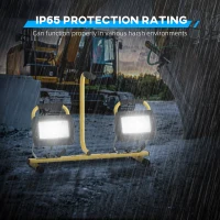 HOMCOM Projetor LED Duplo Recarregável com Tripé Dobrável 8500 Lúmenes IP65 6500K e Ajustáveis para Trabalho Amarelo e Preto(m-8)