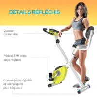 HOMCOM Vélo d'appartement pliable vélo de fitness vélo d'intérieur 8 niveaux de résistance magnétique avec dossier selle réglable écran LCD multifonction capteur fréquence cardiaque jaune(m-8)