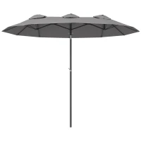 Outsunny Chapéu de Sol Duplo Chapéu de Sol de Jardim com Inclinação de 45° Manivela Estrutura de Aço 285x147x227cm Cinza(m-1)