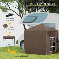 Outsunny 2 x 2 m Garden Pop Up Gazebo, Wedding Party Tent Marquee, Water Resistant Awning Canopy with Sidewalls, Windows, Carry Bag, Coffee(m-4)