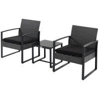 Outsunny Salon de jardin 2 places 3 pièces 2 chaises avec coussins + table basse plateau verre trempé résine tressée 4 fils imitation rotin gris(m-10)
