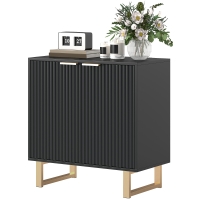 HOMCOM Buffet salon meuble de rangement style moderne avec placard à 2 portes cannelées, étagère réglable, pieds en métal, noir