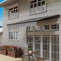 Outsunny 2.5 x 2m Electric Awning with LED Light and Remote Controller, Aluminium Frame DIY Retractable Awning, UV50+ Sun Shade Canopy for Garden Patio Deck Door Window, Dark Grey(m-9)