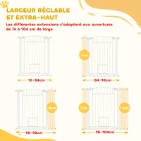 PawHut Barrière de sécurité chien système de double verrouillage montage par pression ou perçage largeur 76-104 cm blanc(m-4)