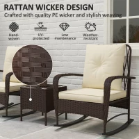 Outsunny Three-Piece Rocking Chair Rattan Bistro Set - Brown(m-5)
