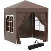 Outsunny 2 x 2 m Garden Pop Up Gazebo, Wedding Party Tent Marquee, Water Resistant Awning Canopy with Sidewalls, Windows, Carry Bag, Coffee(m-1)