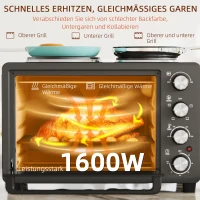 HOMCOM 28 L Toasterofen, Kompakter Backofen zum Kochen und Grillen, Elektro-Ofen mit Backblech, Grillrost, 2600W, Schwarz(m-7)