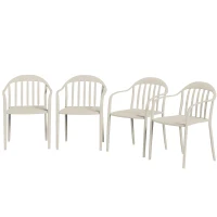 Outsunny Set 4 Sedie da Giardino Impilabili in PP con Schienale Alto e Braccioli, 57x54x78 cm, Grigio Chiaro(m-10)