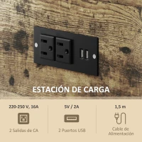 HOMCOM Mesa Auxiliar con Cajón y 2 Estantes con 2 Enchufes y 2 Puertos USB de Estilo Industrial 60x30x66,5 cm Marrón Rústico(m-4)