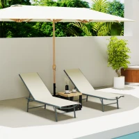 Outsunny Juego de 2 Tumbonas Plegables Reclinables en 5 Posiciones con Estructura Metálica y Asiento de Malla Transpirable Crema(m-8)
