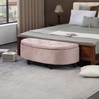 HOMCOM Semi-Circle Ottoman Storage Bench, Bed End Bench, Tufted Upholstered Window Seat Footrest Stool with Rubberwood Legs for Bedroom & Entryway, 120 x 46 x 42 cm, Pink(m-2)