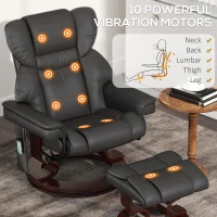 HOMCOM Massage Recliner Chair with Footstool, Upholstered Reclining Armchair with Adjustable Backrest, Steel Frame and Wood Base, Swivel Chair for Living Room, Bedroom, Black(m-4)