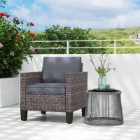 Outsunny Single Rattan Armchair, with Cushions - Mixed Grey(m-2)
