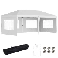 Outsunny Gazebo da esterno bianco con Finestre Regolabile in Altezza e tende Removibili 5.9x3x2.7m(m-1)