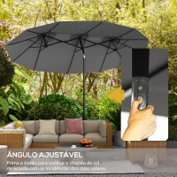 Outsunny Chapéu de Sol Duplo Chapéu de Sol de Jardim com Inclinação de 45° Manivela Estrutura de Aço 285x147x227cm Cinza(m-4)